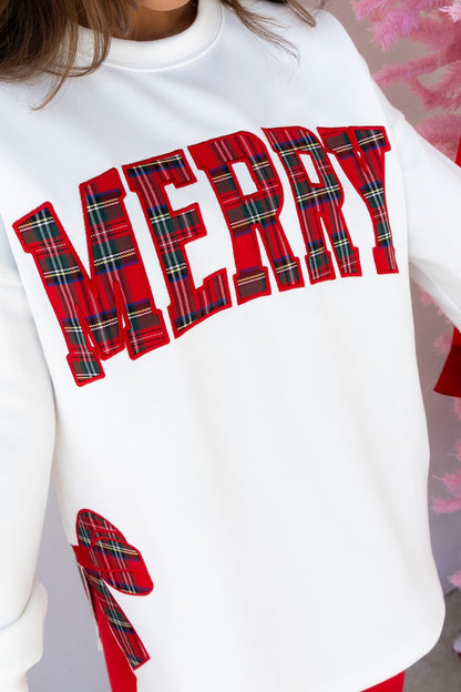 Plaid Merry White Sweatshirt
