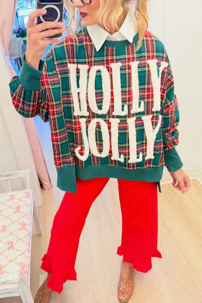 Green Plaid Holly Jolly Oversized Sweatshirt