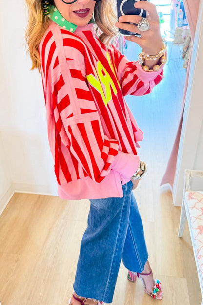 Pink and Red Striped Merry Sweatshirt
