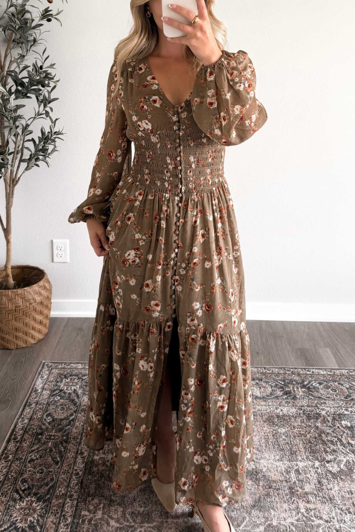 Olive Grove Floral Maxi Dress