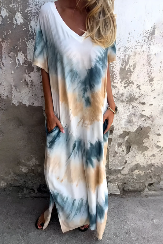 Plus-Size Printed Short-Sleeve Dress (With Pockets)