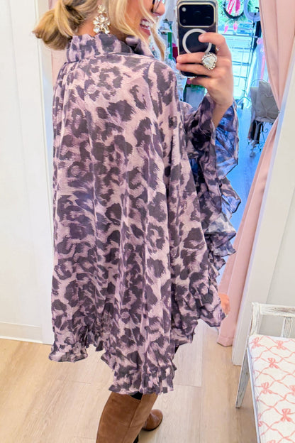 Purple Leopard Ruffle Detail Top