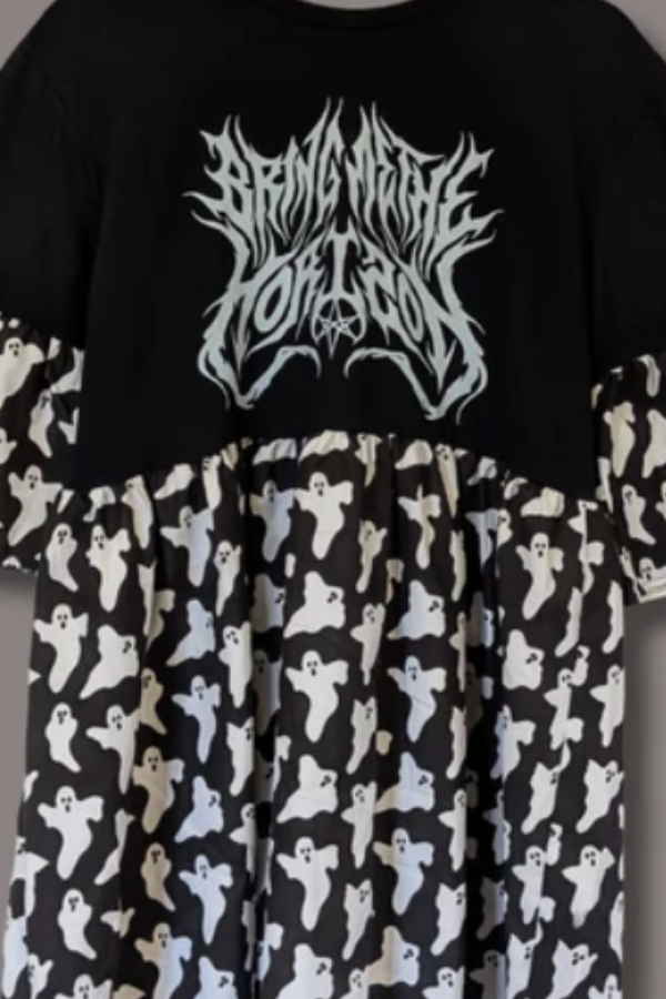 Bring Me The Horizon - Black & White Ghost Print Smock Dress
