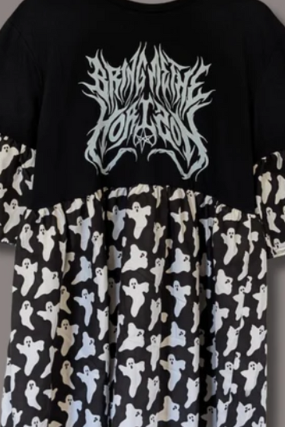 Bring Me The Horizon - Black & White Ghost Print Smock Dress