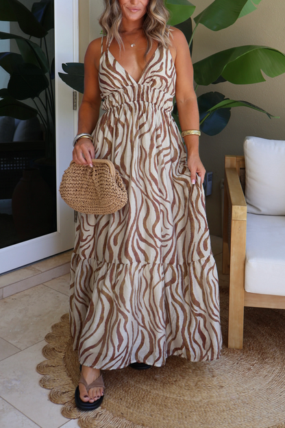 Zuri Tiered Maxi Dress Brown Zebra