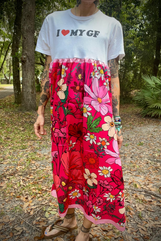 I Love My Gf Printed Patchwork Dress