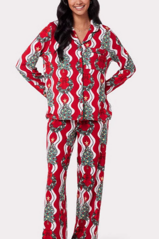 Women's Christmas Print Long-Sleeved Trousers Set