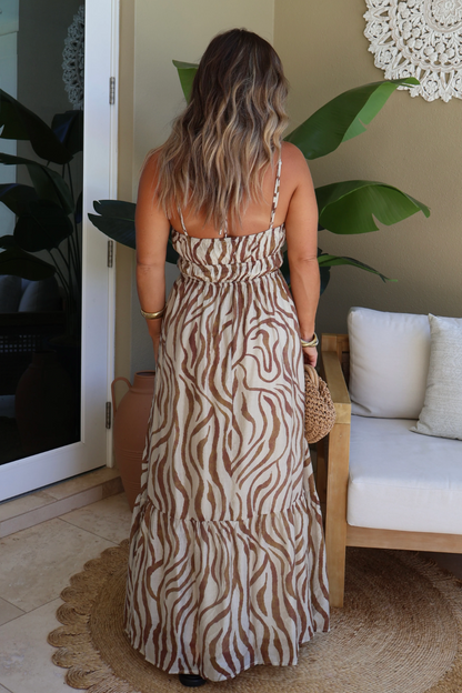 Zuri Tiered Maxi Dress Brown Zebra