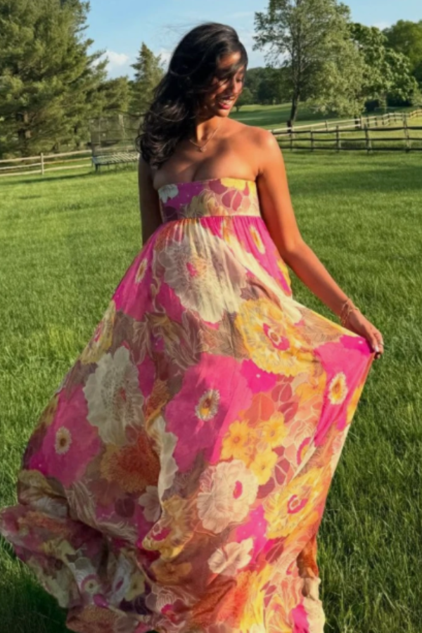 Rosalie Floral Print Strapless Maxi Dress