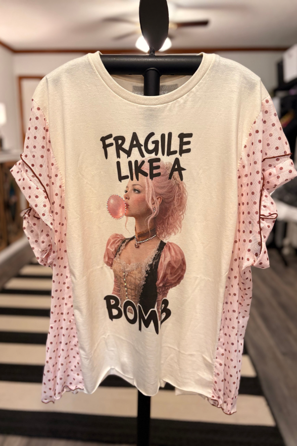 Pink-haired Girl Printed Batwing-sleeve T-shirt