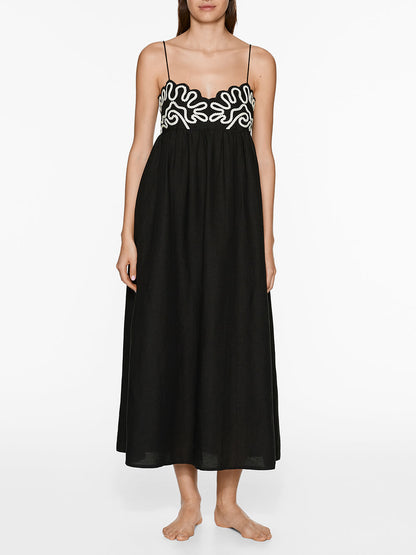 Robe mi-longue à bretelles en patchwork floral en lin classique