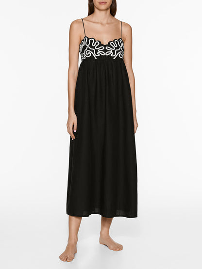 Robe mi-longue à bretelles en patchwork floral en lin classique