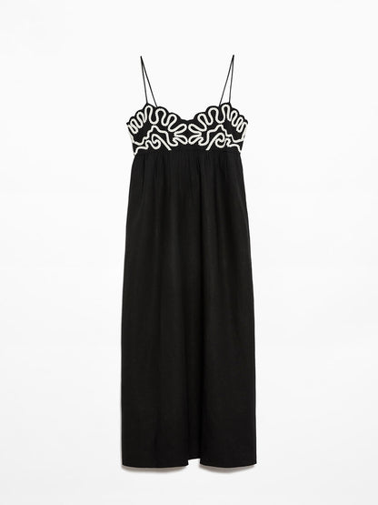 Robe mi-longue à bretelles en patchwork floral en lin classique