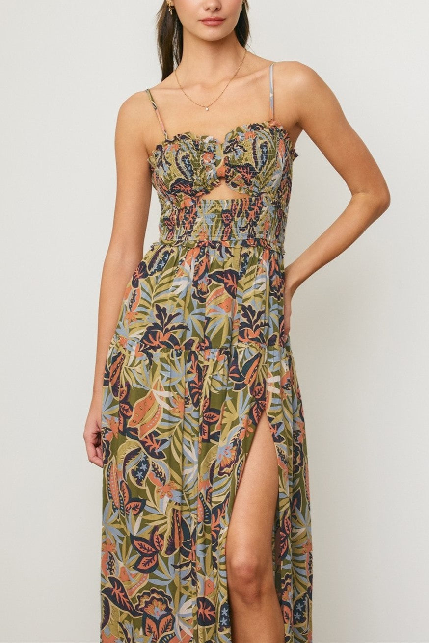 Cutout Smocked Maxi Dress