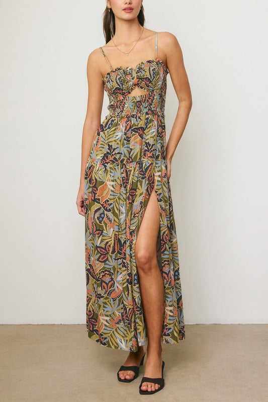 Cutout Smocked Maxi Dress