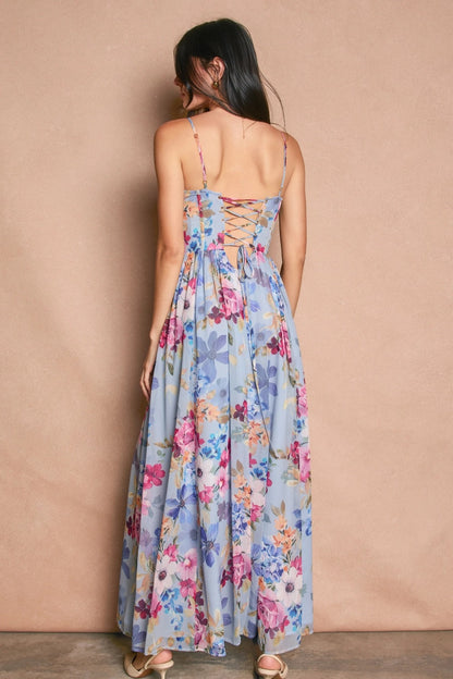 Corset Maxi Dress - Garden Blue