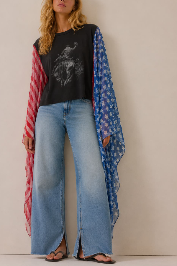American Style Chiffon Slogan Bat Sleeve T-Shirt