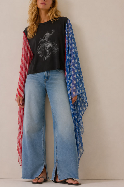American Style Chiffon Slogan Bat Sleeve T-Shirt