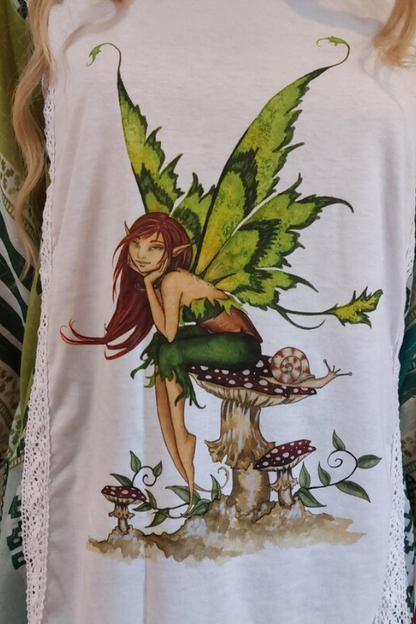 Green Canta Fairy Mushroom Snail Transformation Bat Sleeve Tee
