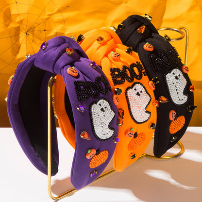 Diamond-encrusted BOO Ghost Pumpkin Headband