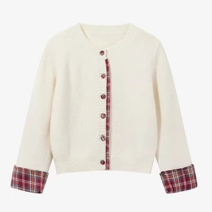 Cream Plaid Trimmed Cardigan