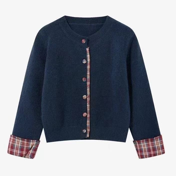 Cream Plaid Trimmed Cardigan