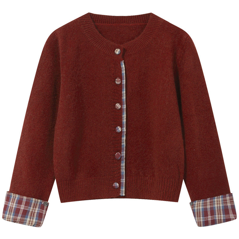 Cream Plaid Trimmed Cardigan