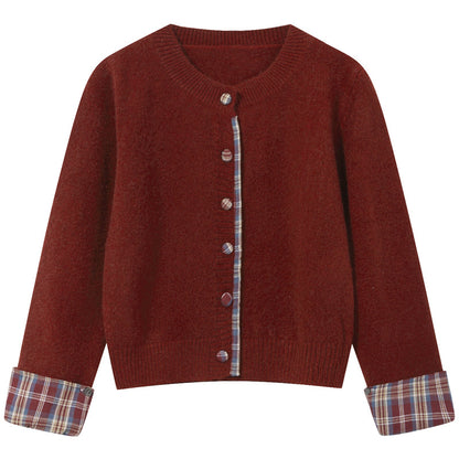 Cream Plaid Trimmed Cardigan