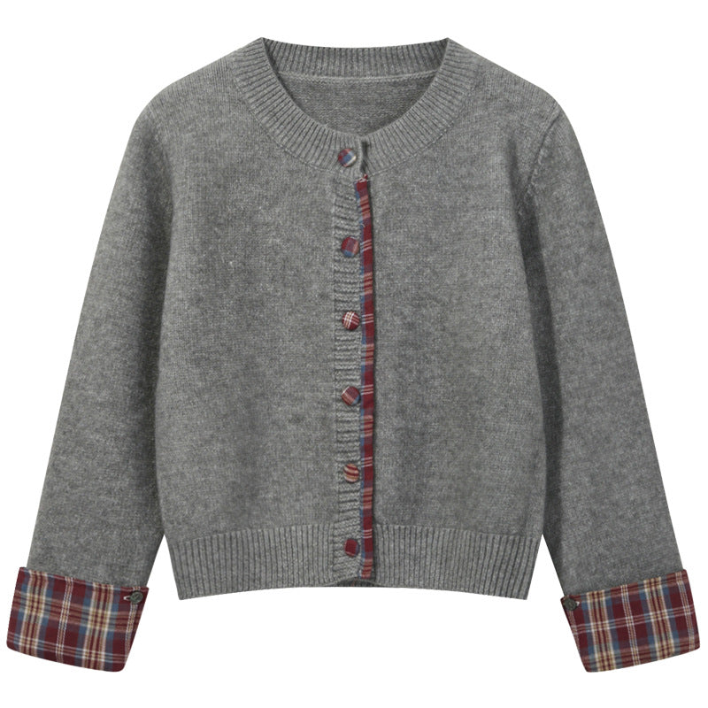 Cream Plaid Trimmed Cardigan