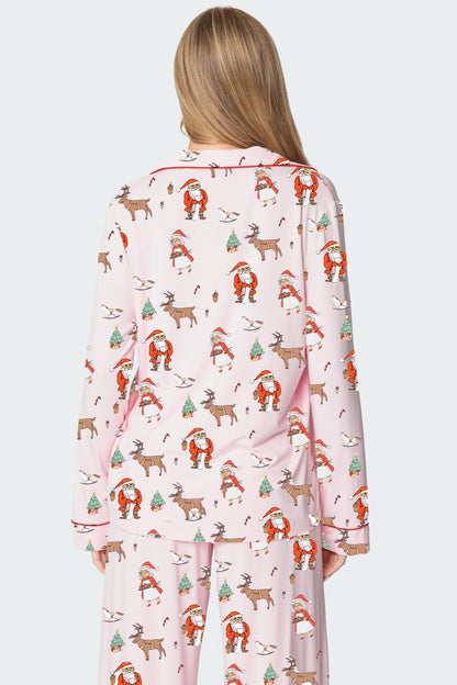 Women's Christmas Print Long-Sleeved Trousers Set