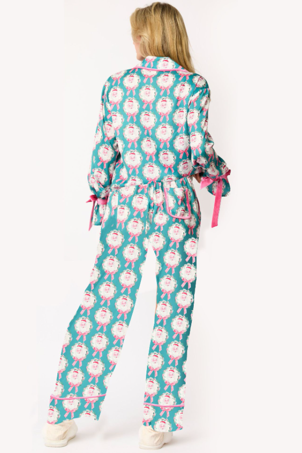 Women's Santa Christmas Satin Lapel Neck Pajama Set