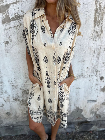 Printed Short-Sleeve Shirt Dress