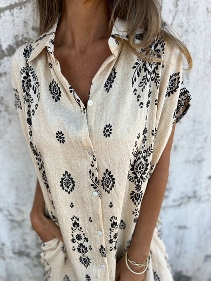 Printed Short-Sleeve Shirt Dress