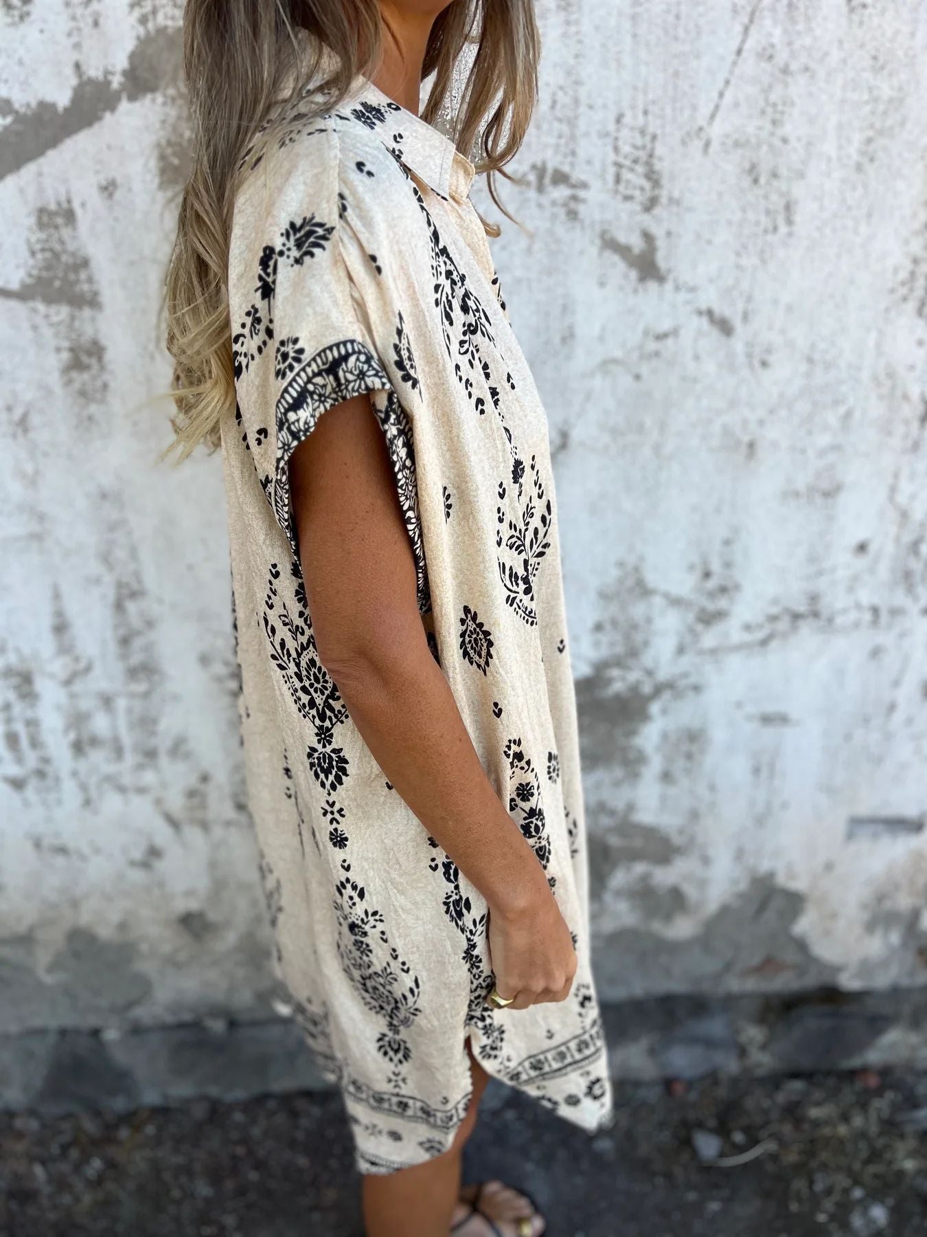 Printed Short-Sleeve Shirt Dress