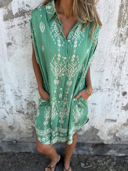 Printed Short-Sleeve Shirt Dress