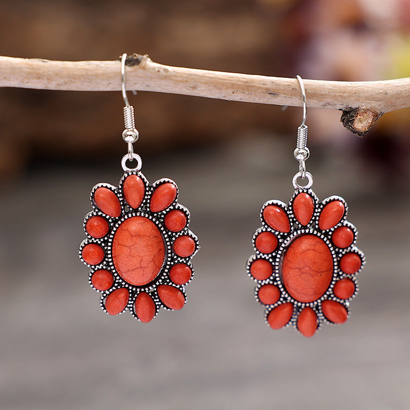Vintage-style Bohemian Floral Alloy Hook Earrings