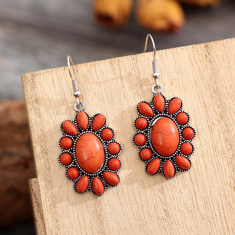 Vintage-style Bohemian Floral Alloy Hook Earrings