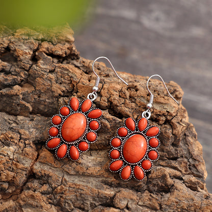 Vintage-style Bohemian Floral Alloy Hook Earrings
