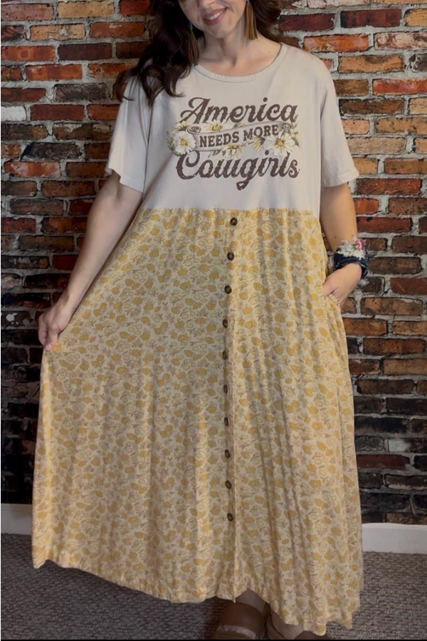 America Needs More Cowgirls-printed Patchwork Dress