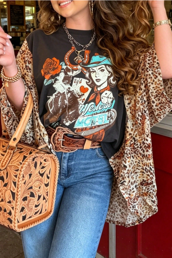 Printed Dolman-Sleeve T-Shirt Top