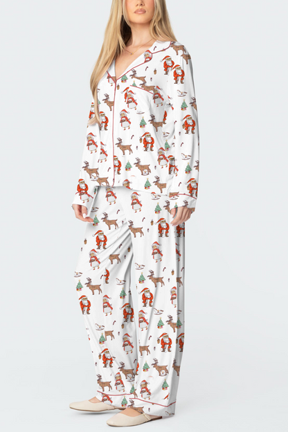 Women's Christmas Print Long-Sleeved Trousers Set