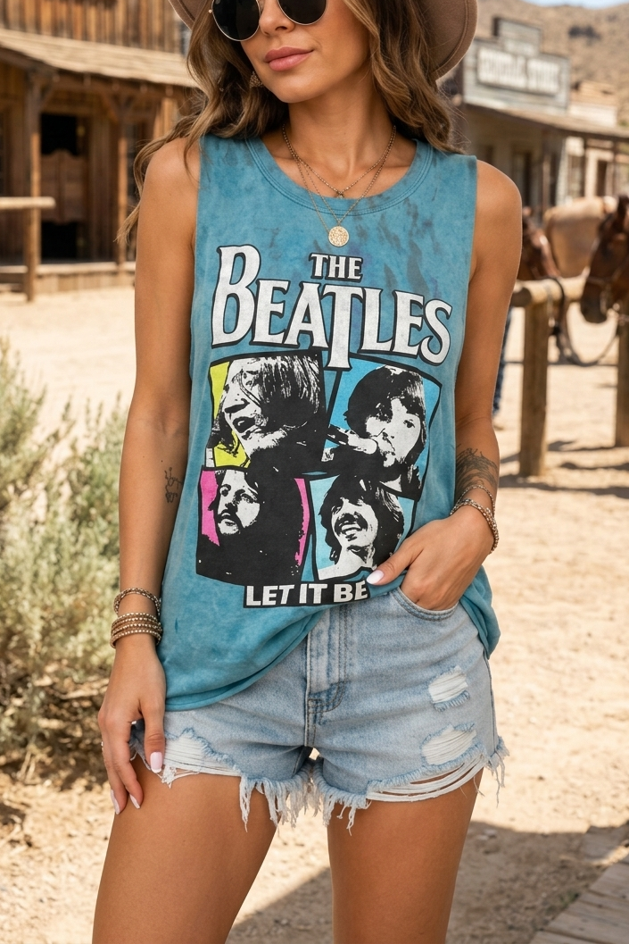The Beatles Let It Be Tank Top Womens Graphic Band Tee Lace Up Caged Back