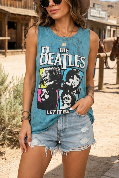 The Beatles Let It Be Tank Top Womens Graphic Band Tee Lace Up Caged Back