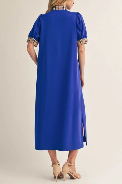 Solid Color Midi Dress with Contrasting Classic