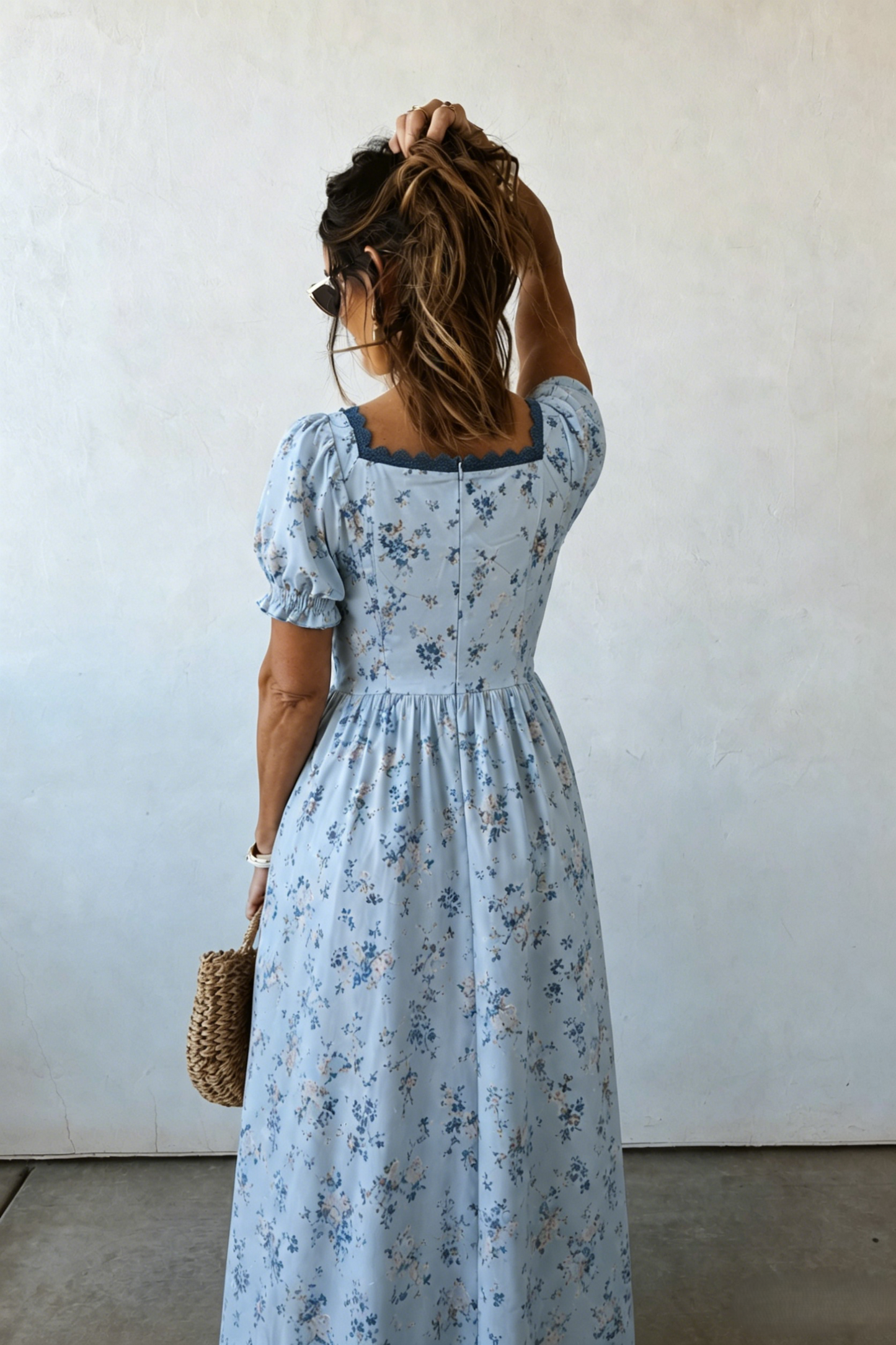Floral Print V-Neck Puff Sleeve Dress