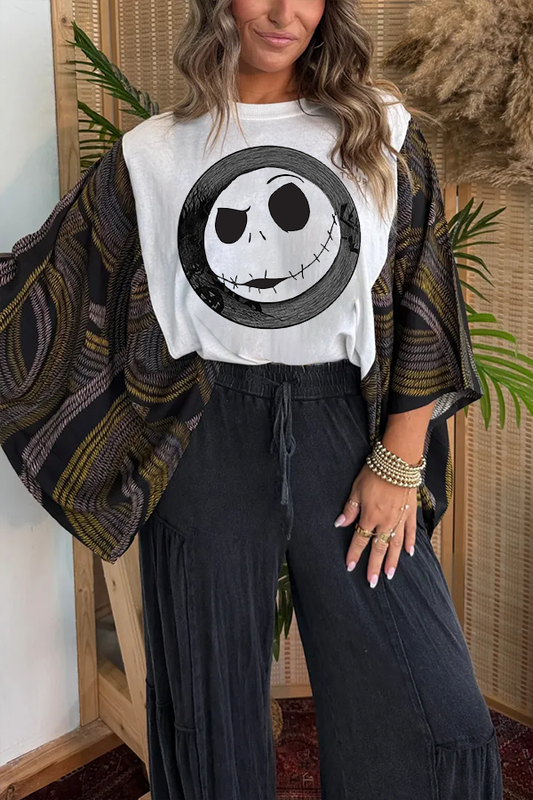 Halloween Fun Round Face Print T-shirt (no Back Pocket)