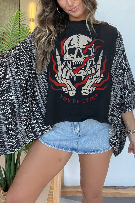 Halloween Flame Skull Print T-Shirt (No Back Pocket)