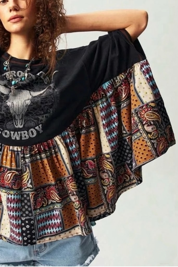 Bohemian Patchwork Poncho Top