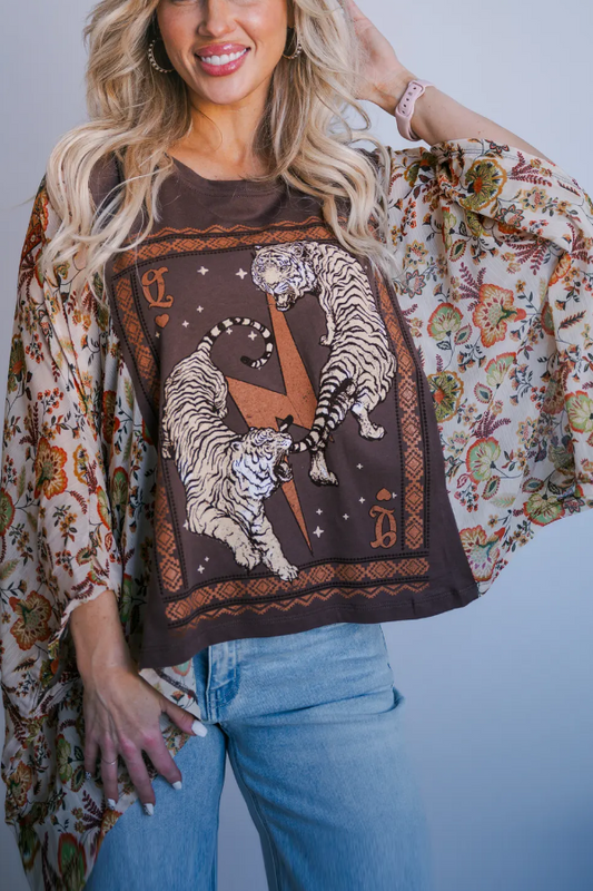 Tiger Print Bat Sleeve T-shirt (no Back Pocket)