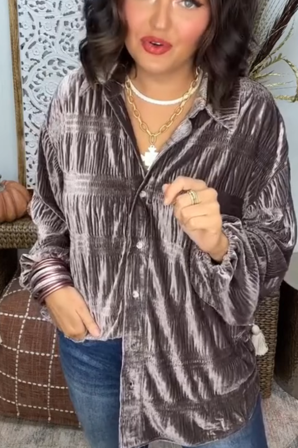 Wrinkle Effect Velvet Blouse